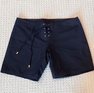 Helen Jon Black Lace Up 7" Board Shorts, 95% Nylon, Spandex, Wm's 4, Nearly New